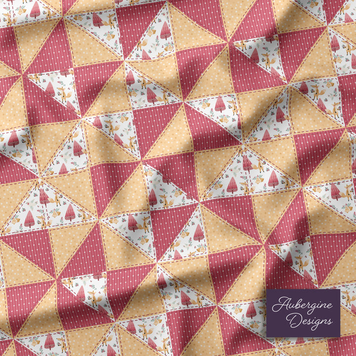 Quilted Sham / 3 sizes / Patchwork / Pinwheel / Woodland - Fox