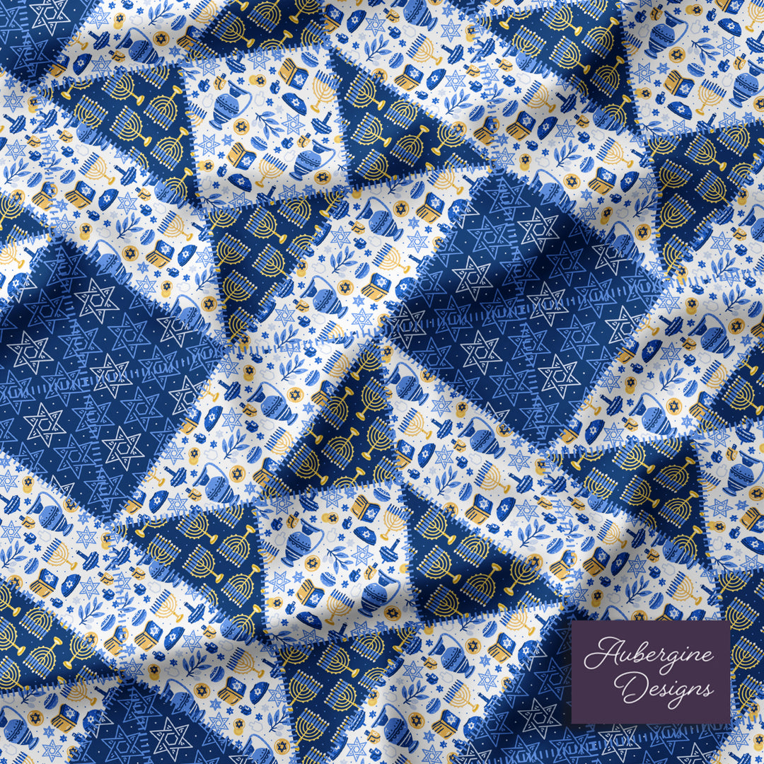 Quilted Coverlet / 4 sizes / Patchwork / Quad Star / Hanukkah