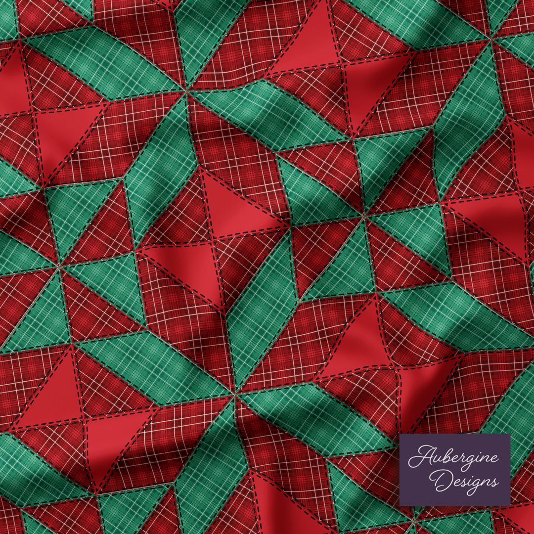 Quilted Sham / 3 sizes / Patchwork / Star / Plaid - Christmas