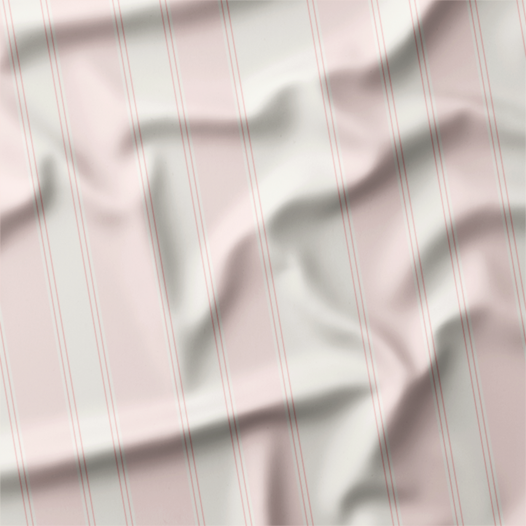 Window Curtain Set - Cotton Blend (2 Panels) | French Stripe - Ballet Pink