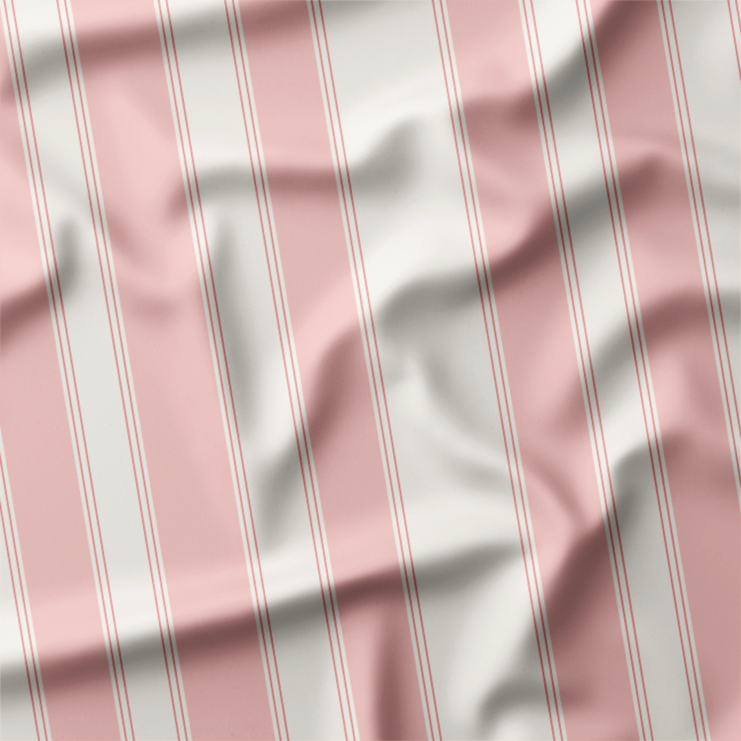 Window Curtain Set - Cotton Blend (2 Panels) | French Stripe - Bubblegum