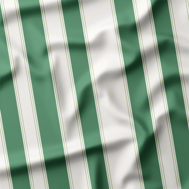 Window Curtain Set - Cotton Blend (2 Panels) | French Stripe - Green