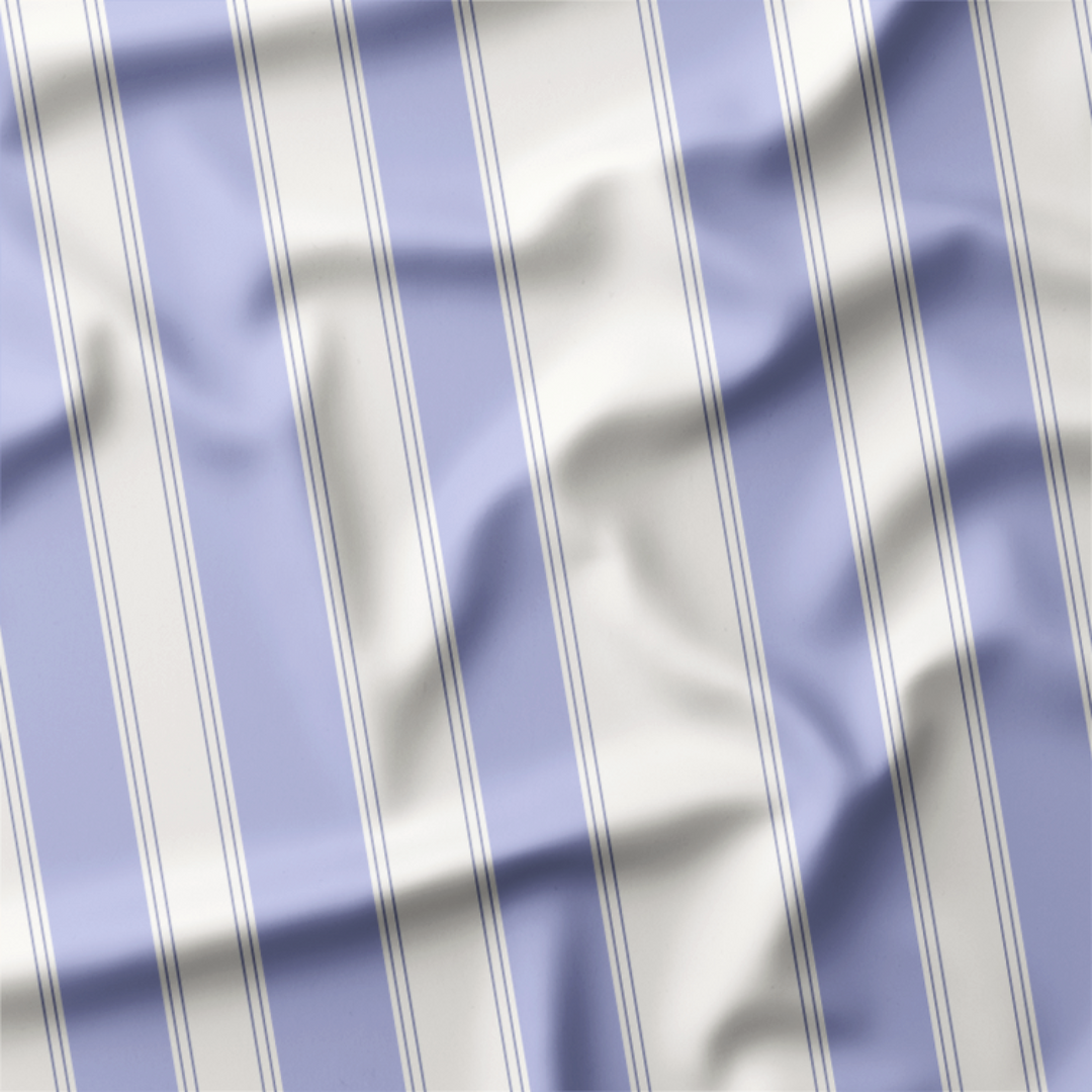 Window Curtain Set - Cotton Blend (2 Panels) | French Stripe - Periwinkle