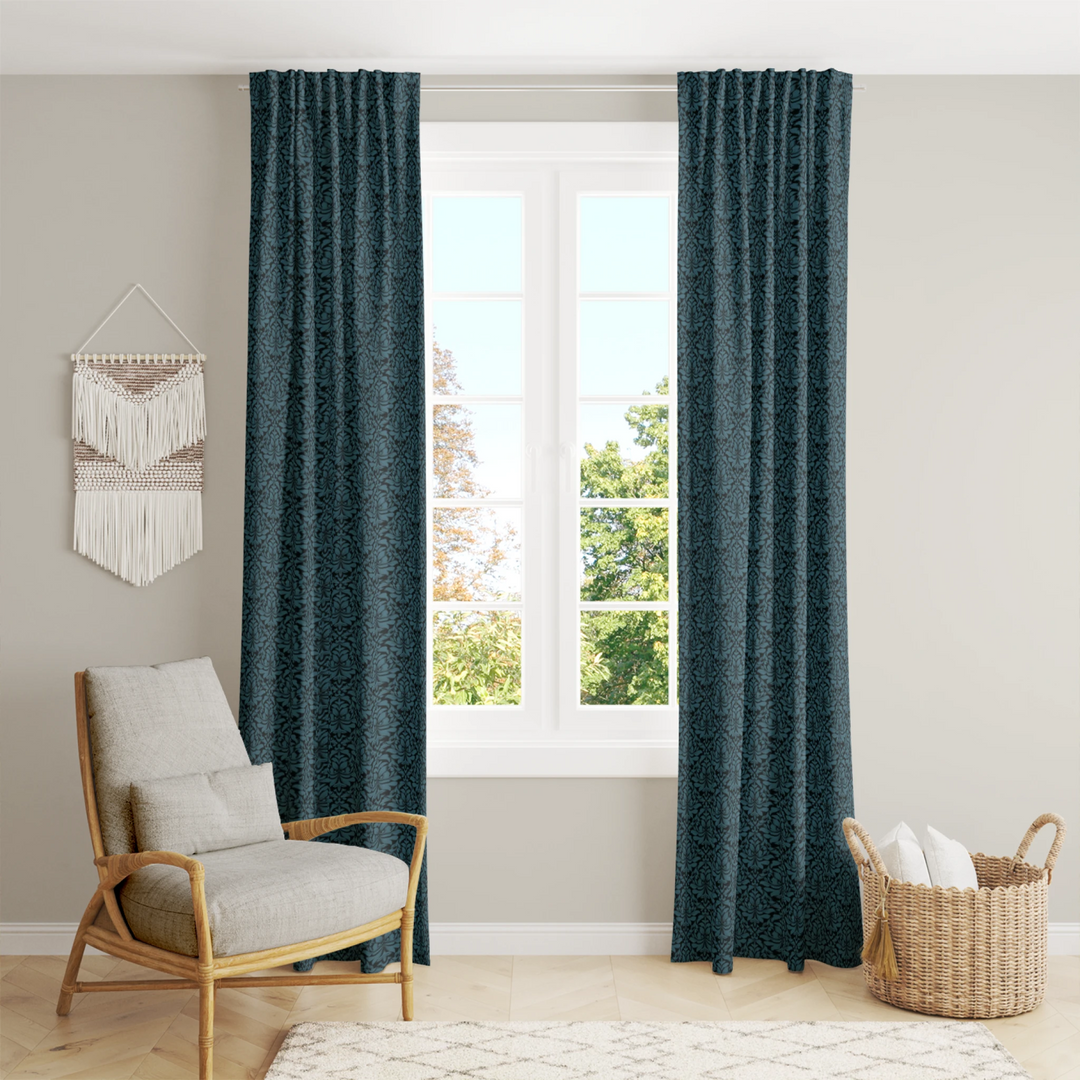 Midnight Garden™ Cotton Blend Curtain Panel Set (2 Panels) – Damask
